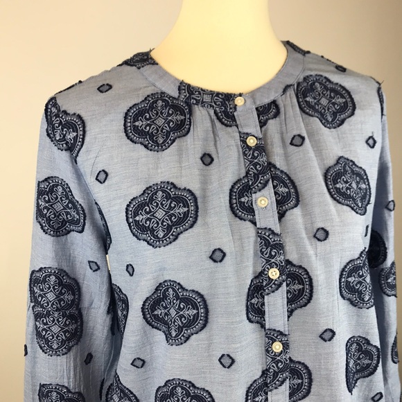 Loft | Blue Embroidered Button up - Picture 2 of 8